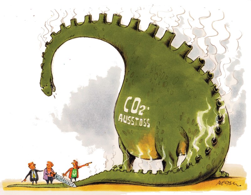 Karikatur CO2-Drache Schwanz abschneiden