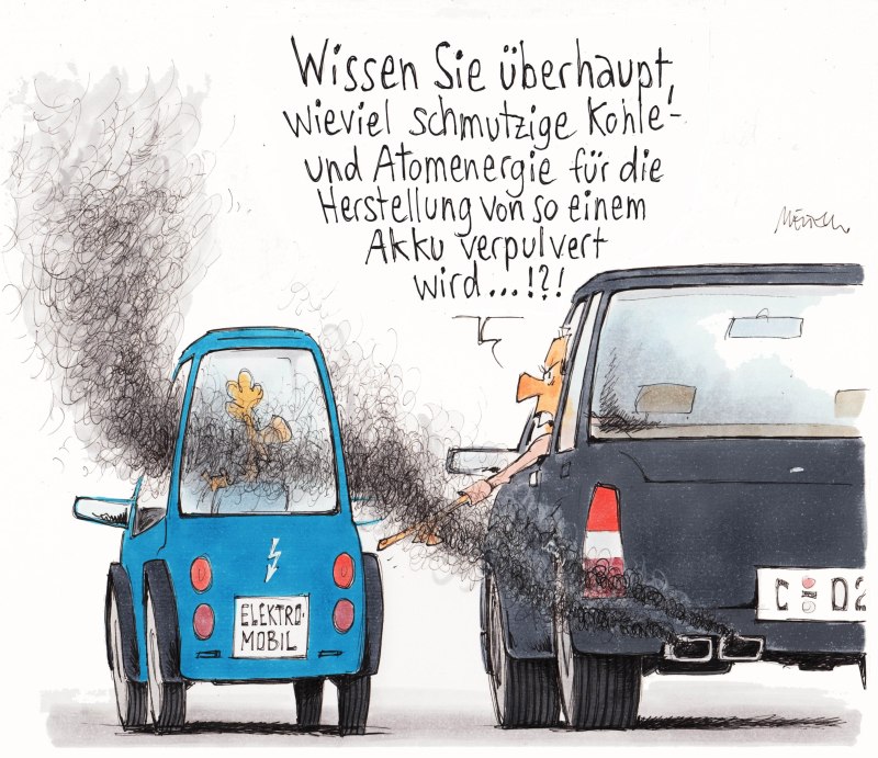 Karikatur eAuto Auspuff