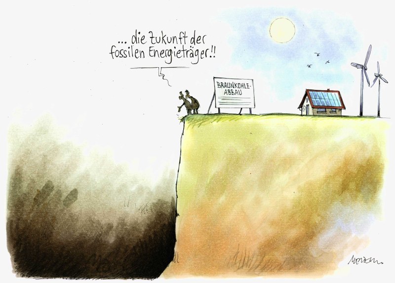 Karikatur Zukunft Braunkohlegrube
