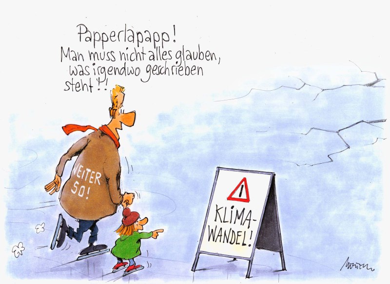 Karikatur Ignoranz Schlittschuhlaufen 