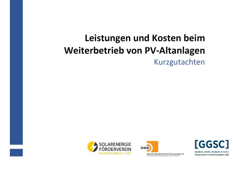 Gutachten Leistungen und Kosten beim Weiterbetrieb von PV-Altanlagen 
