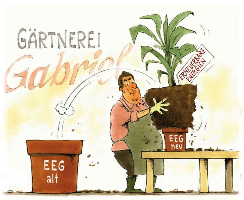 Karikatur EEG Umtopfen Gärtnerei 