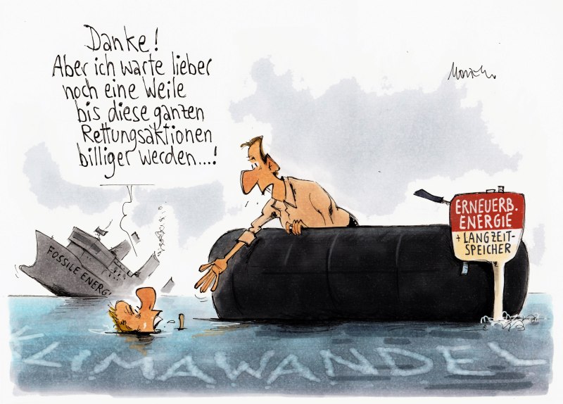 Karikatur Rettungsaktion Meer
