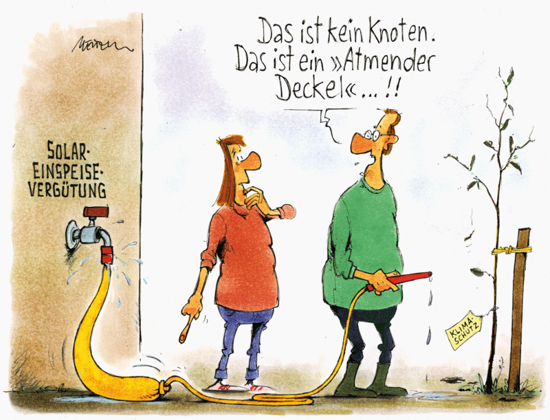 Karikatur Solareinspeisevergütung Atmender Deckel 