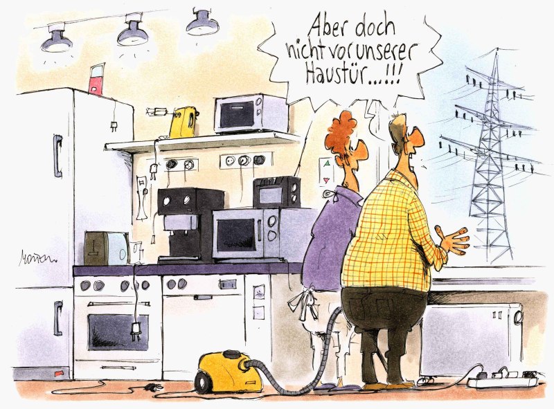 Karikatur Stromverbrauch Strommast