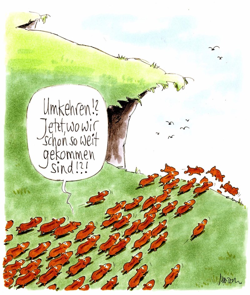 Karikatur Lemminge Bergklippe 