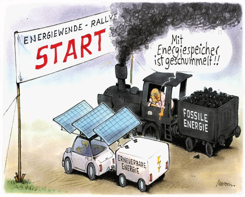 Karikatur Energiewende Rally Speicher