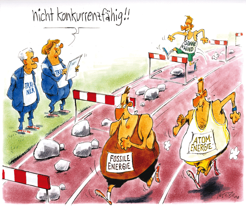 Karikatur Hürdenlauf Konkurrenz