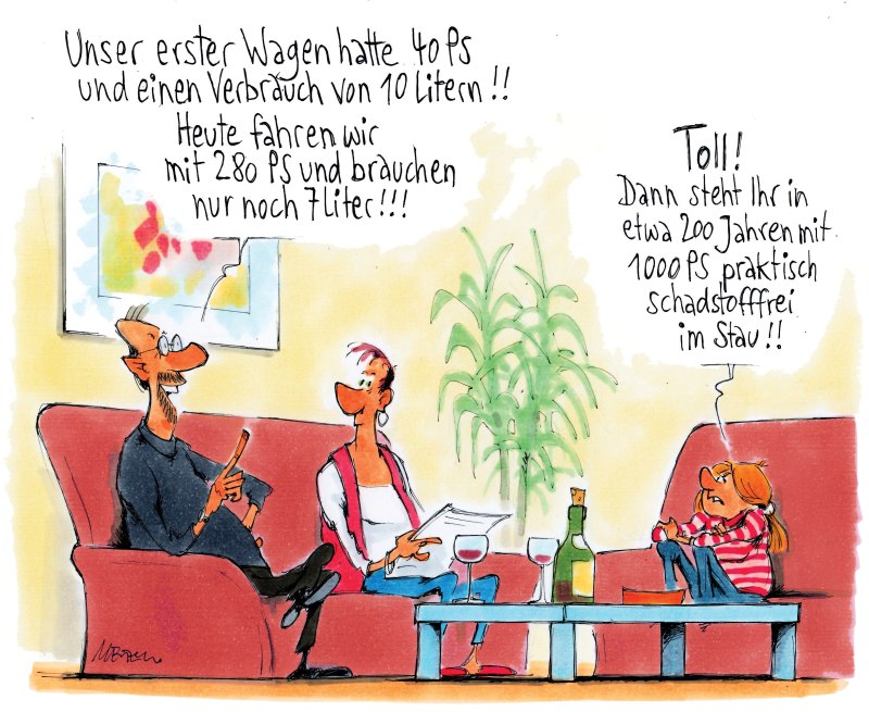 Karikatur Fortschritt mit Verbrennern