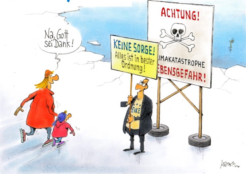 Karikatur Schlittschuhfahren Warnschild Eike