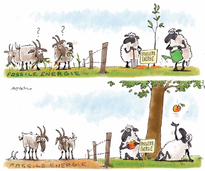Karikatur fossile Ziegen erneuerbare Schafe