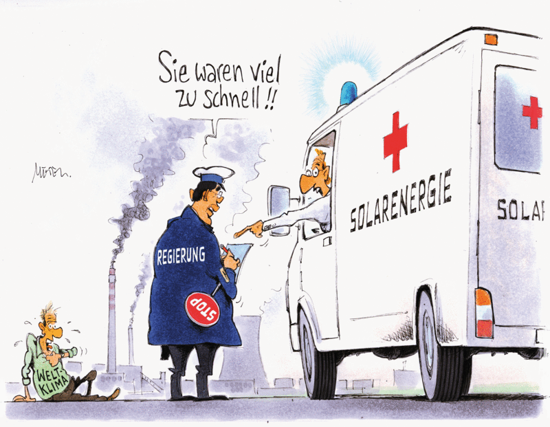 Karikatur Solarenergie Rettungswagen