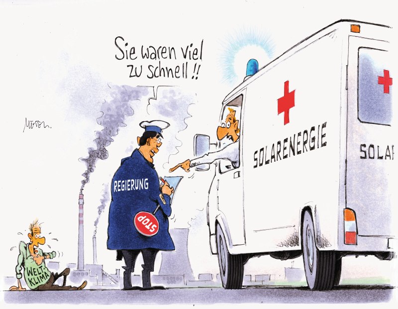 Karikatur Solarenergie Rettungswagen