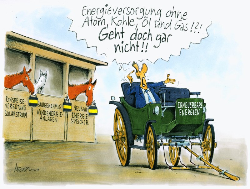 Karikatur Pferde Kutsche 