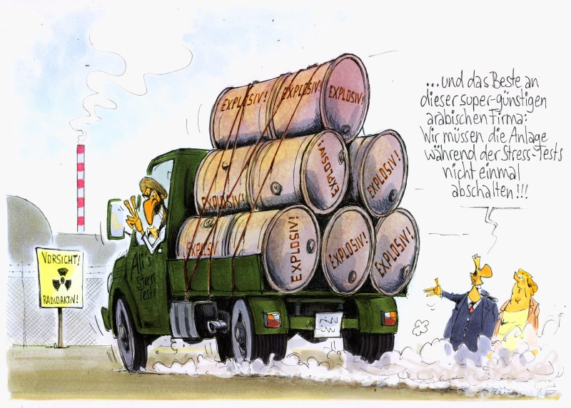 Karikatur Stresstest bei laufendem Reaktor