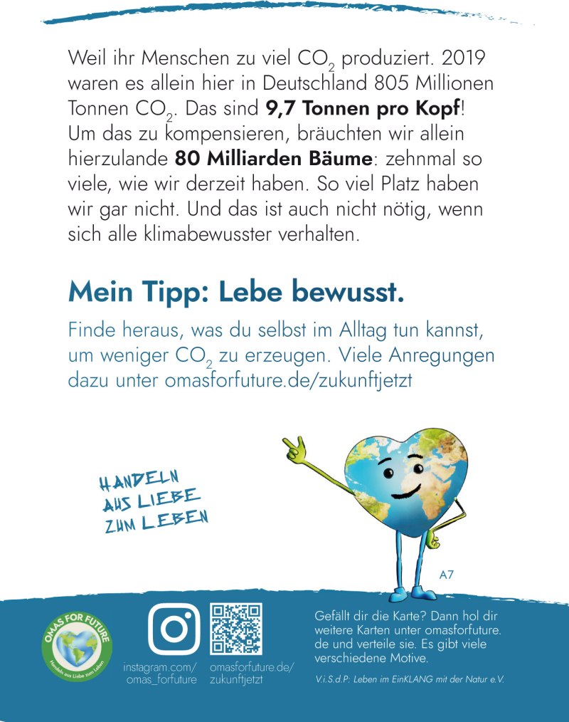 Rückseite einer Umweltquiz-Postkarte von Omas for future