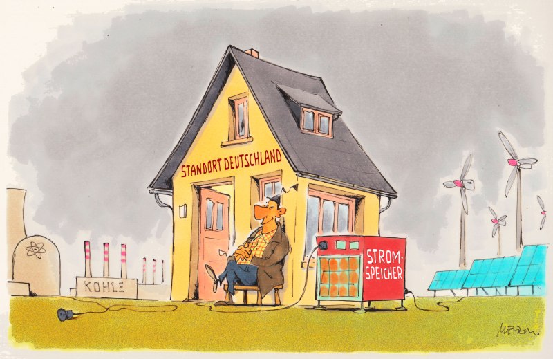 Karikatur Michel bei Dunkelflaute