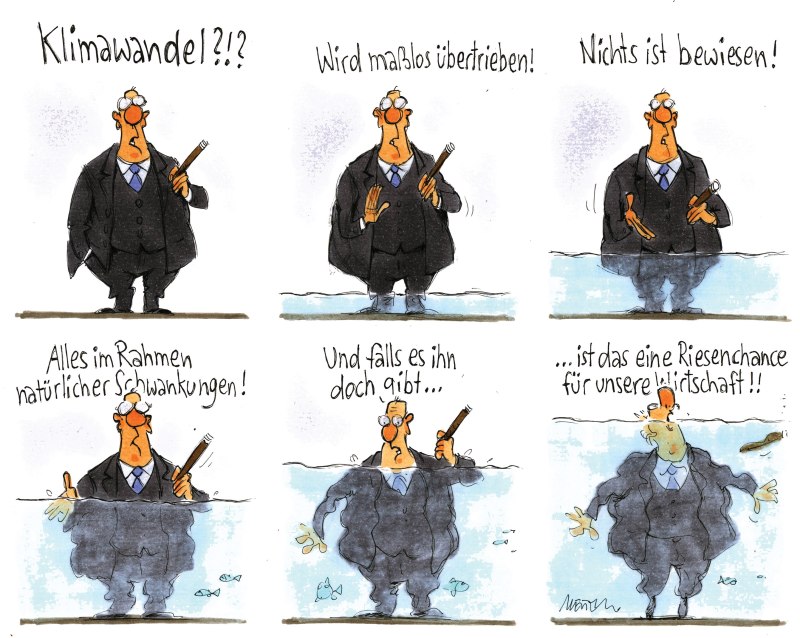Karikatur Klimawandel steigender Meeresspiegel 